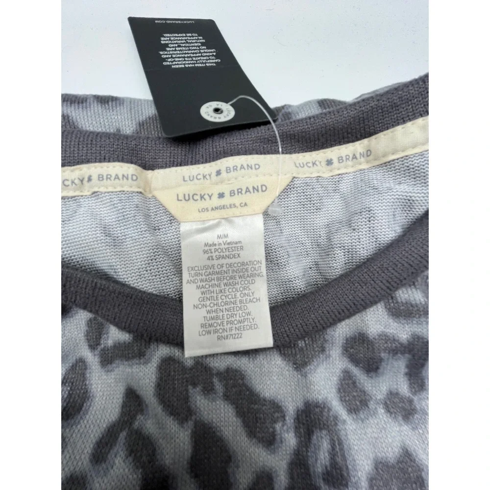 Lucky Brand Womens 3 Piece Pajama Set Grey Leopard Print Top Pants Shorts M NWT